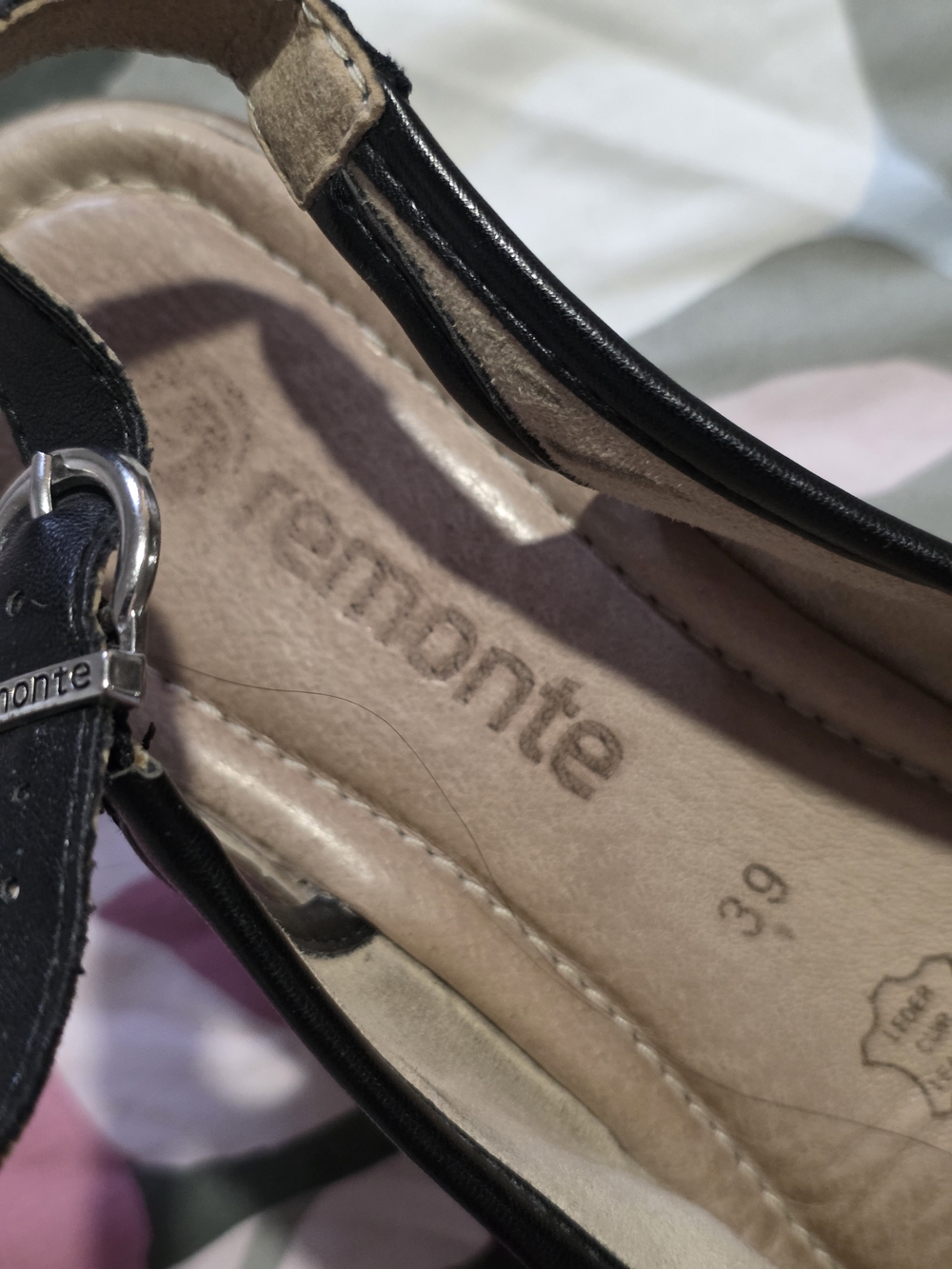 Remonte Black Slingback Wedge Sandals & Multicolor Floral Block Heel, Size 39 - Picture 3 of 8